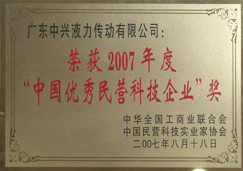 2007年中國優(yōu)秀民營科技企業(yè)
